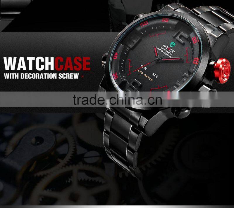 WEIDE 2309B New Arrival 2015 Full Stainless Steel Big Dial, led brand men wrist watch