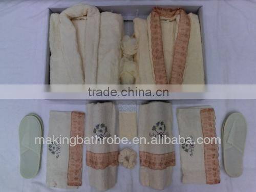 HIgh quality classical 100% cotton Terry bathrobe slippers gift set