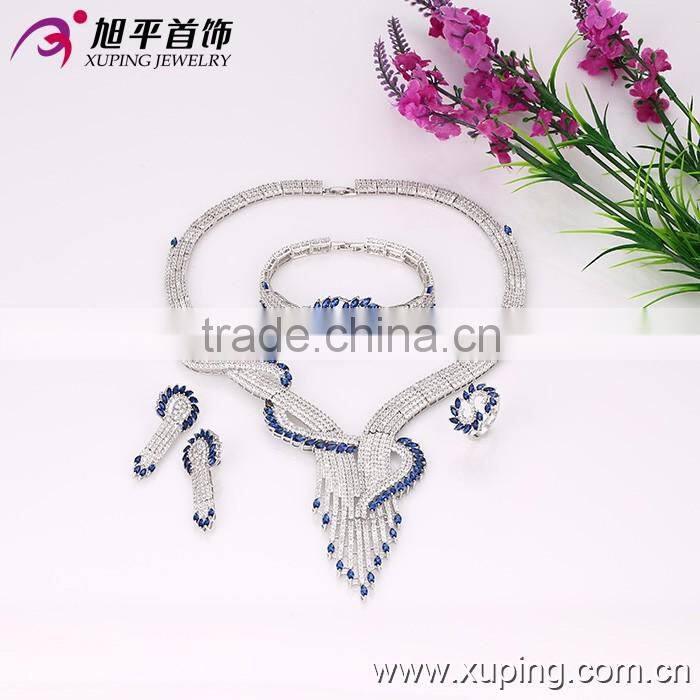 Rhodium Earrings and necklace jewelry, Womens Wedding Zircon Diamond Crystal Jewelry Set