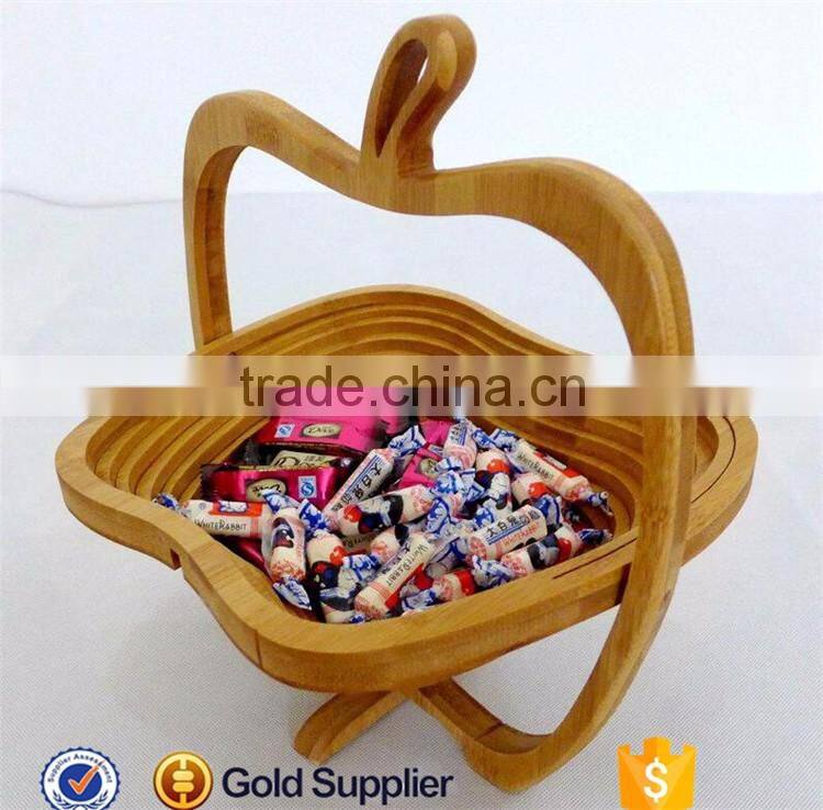 2016 high quality apple shape folding bamboo fruit basket