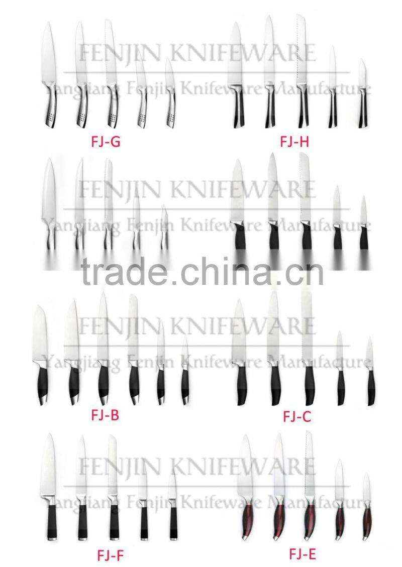 5PCS Stainless Steel Blade Kitchen Knife Set with Block