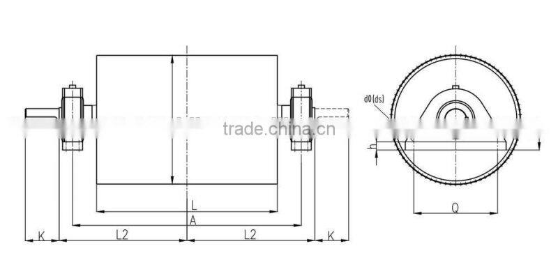 Rubber lagging flat belt drive pulley
