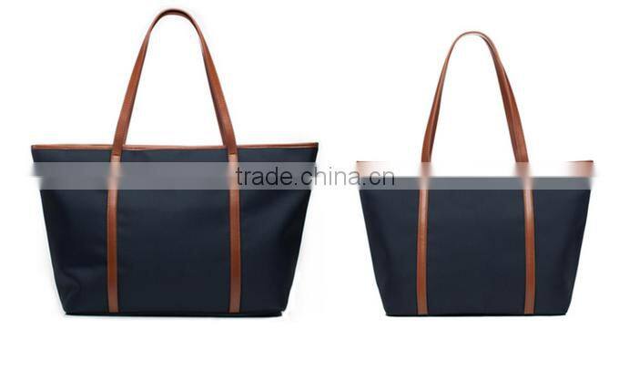 Hot selling 2016 nylon leather shopping bag simple design lady tote