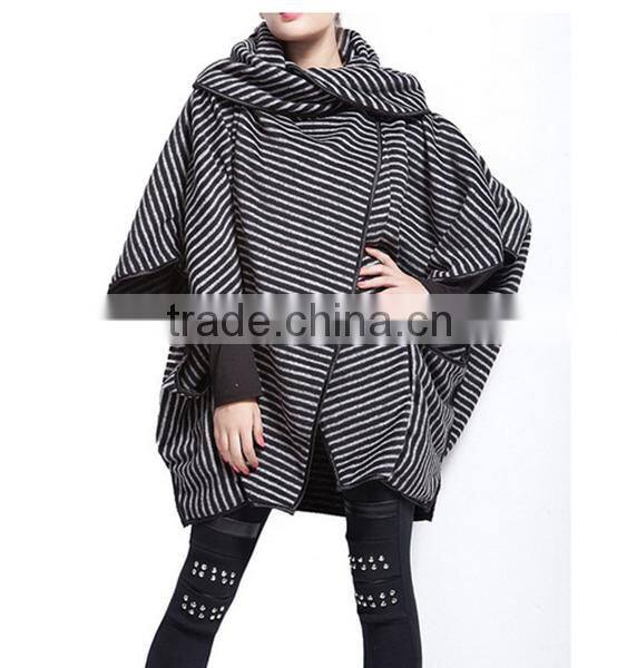 Women's fashion stripe Bat Poncho Cape Jacket sweater casual Warm Cloak Coat Knitwear