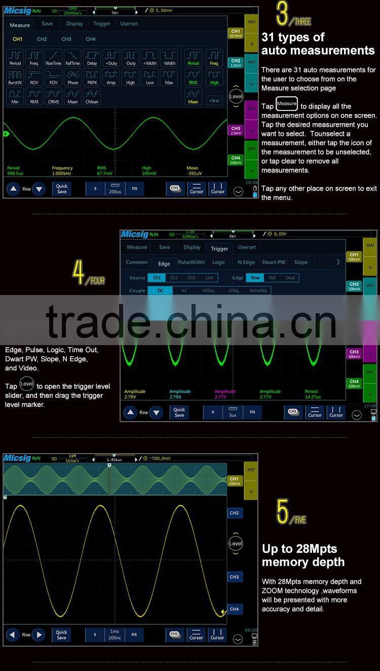 Digital Tablet Oscilloscope TO1104 100 MHz 4CH 28Mpts with battery and belt bring you new oscilloscope experience