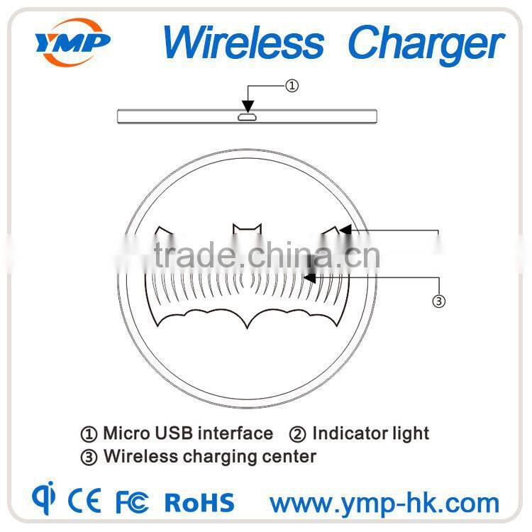 Cordless qi wireless mobile phone charger for charging compatible phones