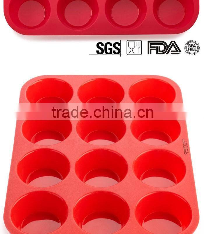 Hot Sale Cake Tools Cupcake Baking Tray Fondant Kitchen Bakeware Silicone Non-Stick 12 Cups Cake Mold Muffin Pan