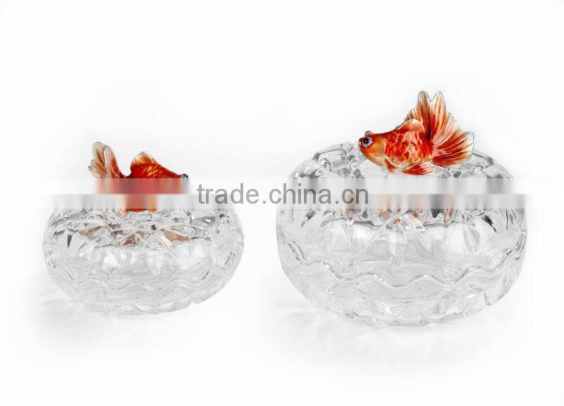 RORO gold fish enamel crystal glass candy jar