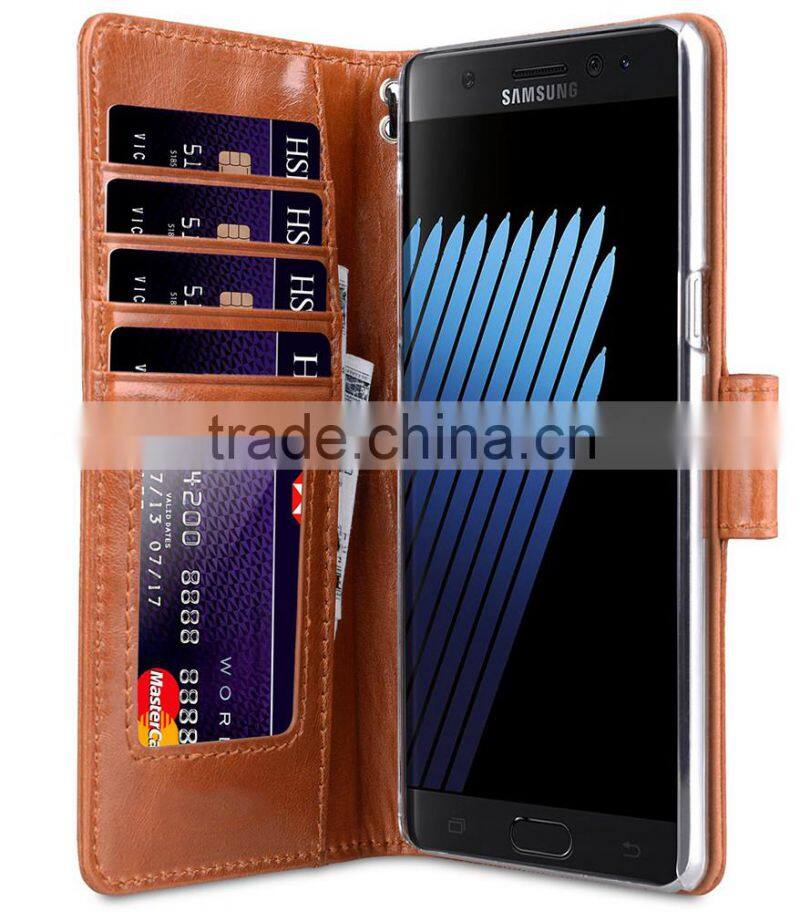 Strap Style Brown Wax Leather Mobile Phone Case for Samsung Galaxy Note 7