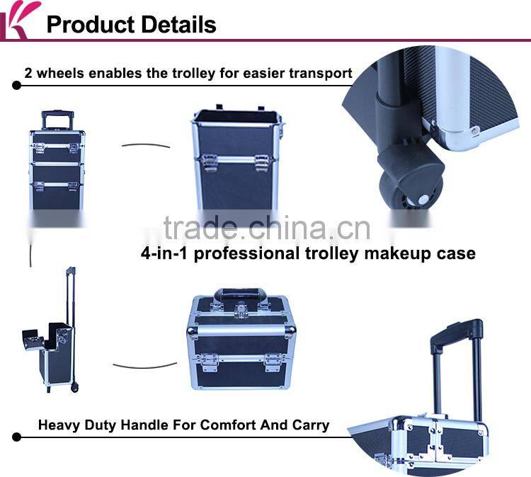 Customization Retractable Handle 4 tiers Beauty Professional Makeup Case With Wheels