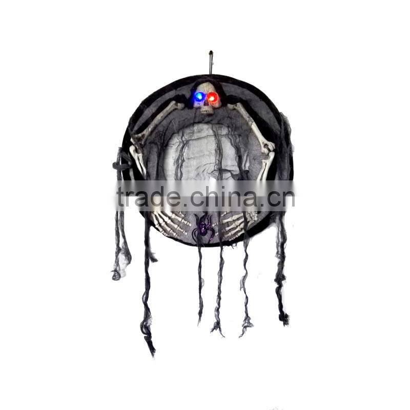 Wreath with bones and lights for wall decoration of halloween holiday