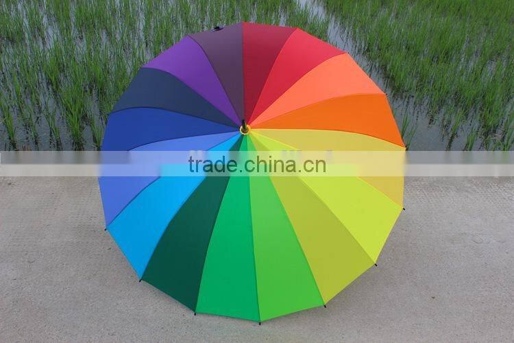 yiwu Straight and super strong rainbow umbrella with nylon material umbrella for adult,rainbow colorful umbrella