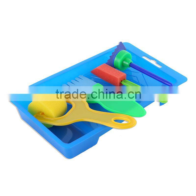 DIY Kids Painting Sponge Brush Set With Plastic Tray