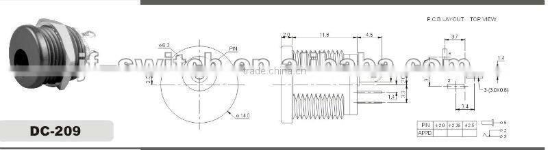 dc power jack for SMT(dc-210),mini dc jack connector socket,female dc jack