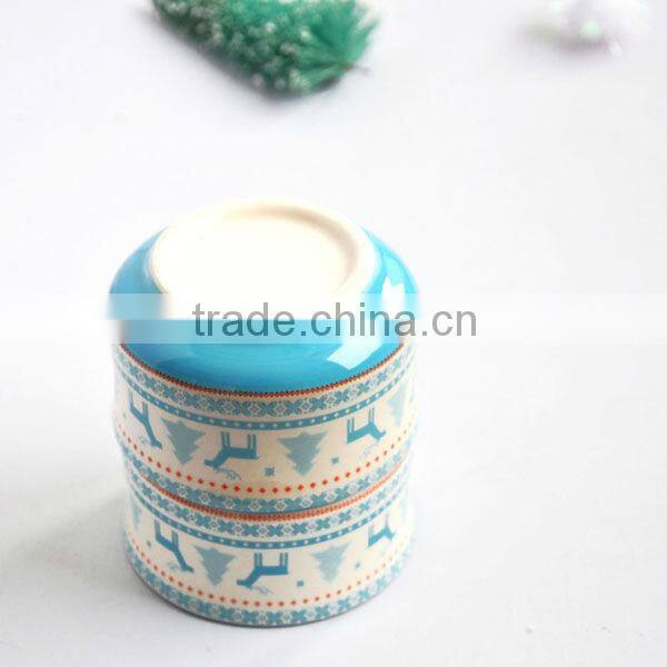 Blue Christmas Deer ceramic pudding cup (IDX-311)
