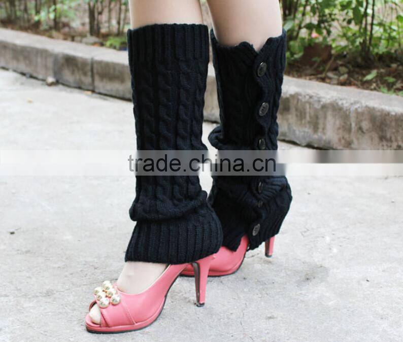 Korean Fashion New Buttons Down Fastening Keep Warm Knitted Gaiters Loose Wool Leg Guard Boot Cuffs Socks Knit Leg Warmers