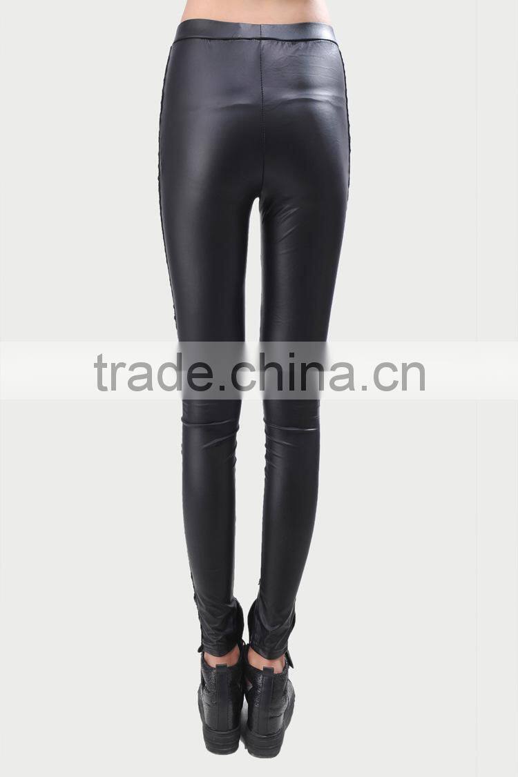 New Sexy Women Faux PU Leather Retro Gothic Punk Style Lace Black Leggings Tights Pants