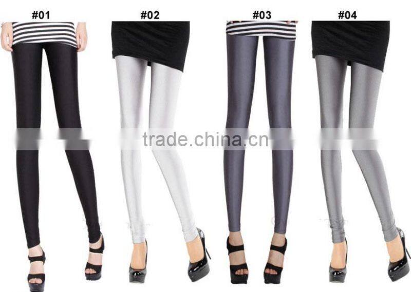 Hot Fashion Women Slim Fit Glow Fluorescent Stretch Leggings Shiny Casual Candy Color Pants