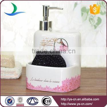 Elegant square ceramic wholesale soap dispenser with bird and flower decal
