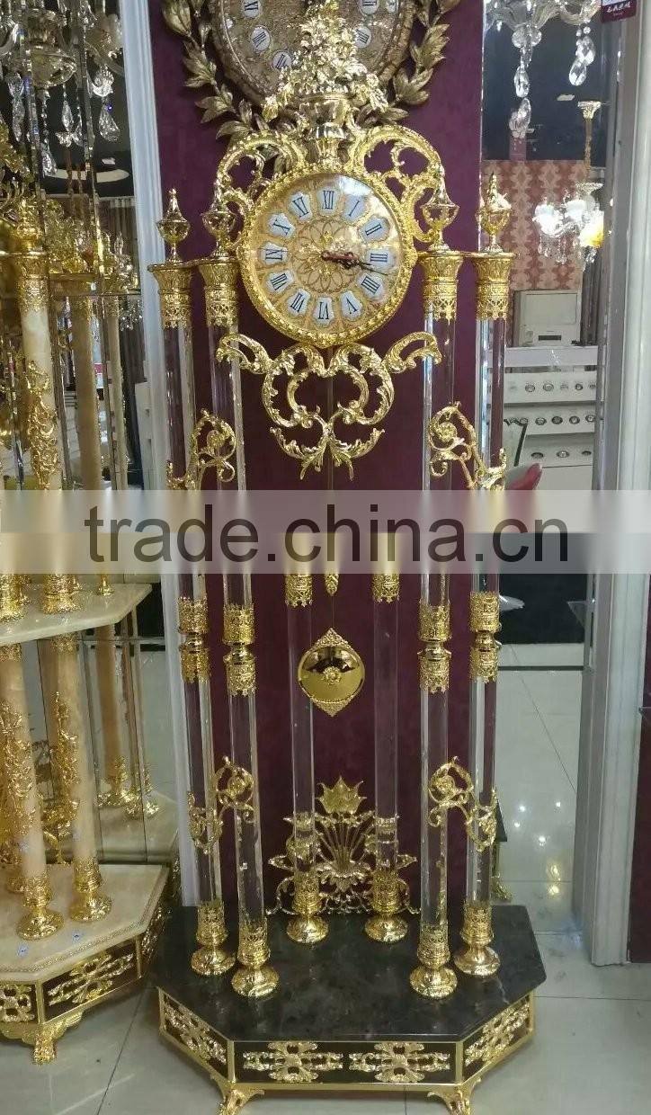 Exquisite Brass Cast 24K Gold Plated Emperador Marble Base Floor Clock