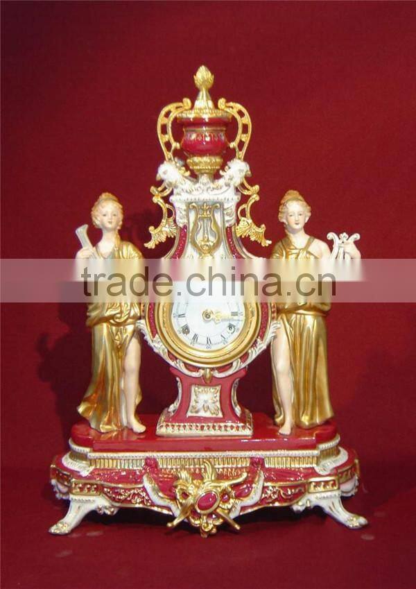 Romanian Architectural Style Embedded Ceramic Table Clock, Ornate Gilt Ceramic Table Standing Clock