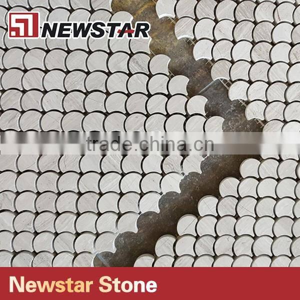 Wooden White Polished Large Fan Shape Fish Scale Marble Tile Mosaics