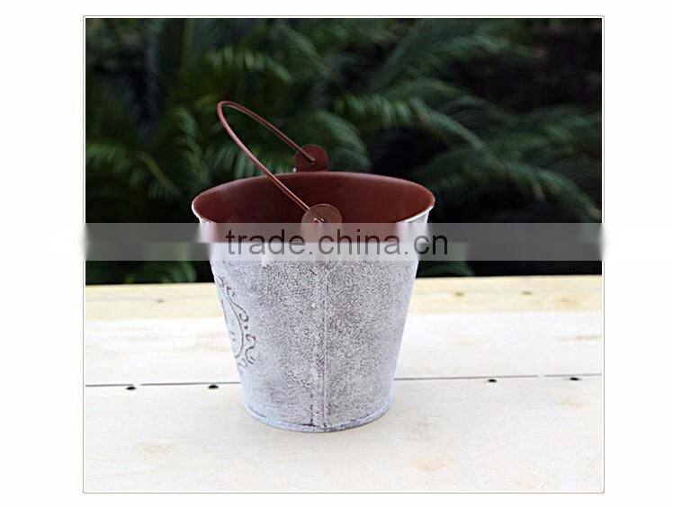 guangxi factory hot sale living room decoration metal galvanized embossed flower vase with handle