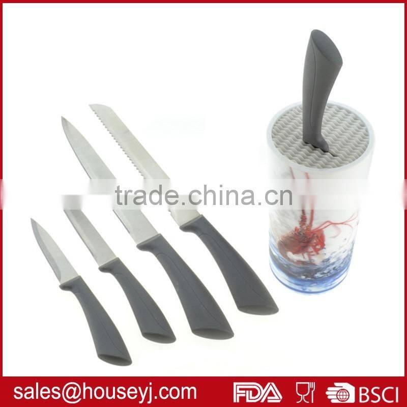 5 pcs kitchen knife set with plastic universal knife block