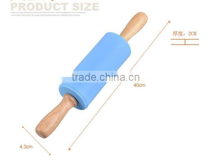 CY133 wooden handle colorful silicone rubber rolling pins Kitchen bakeware tools