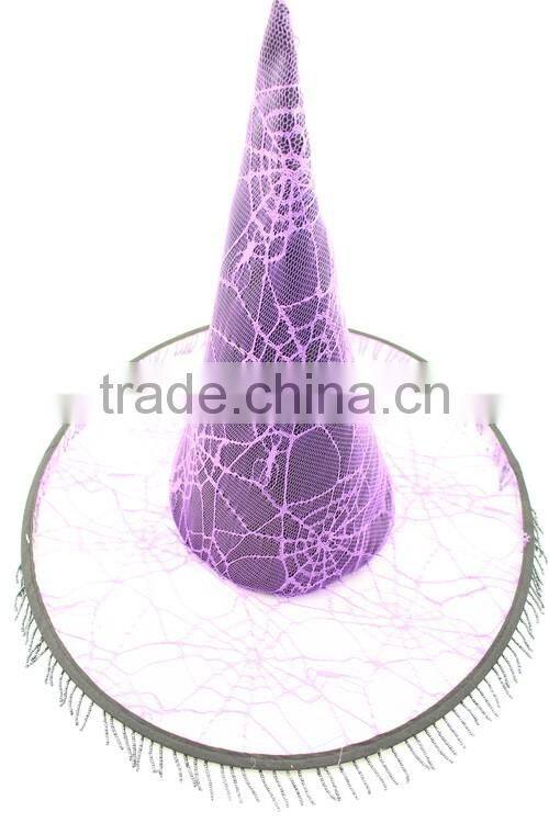 Halloween purple mesh fabric witch hats with lace