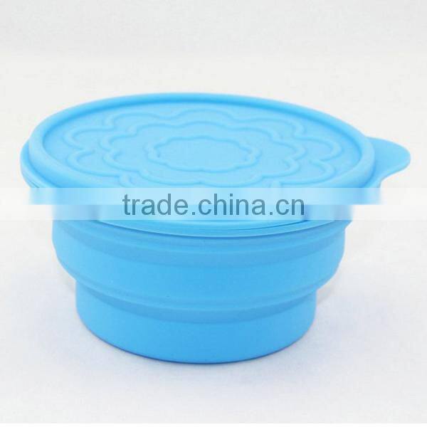 FDA/ LFGB food grade microwave safe silicone folding bowl with lid