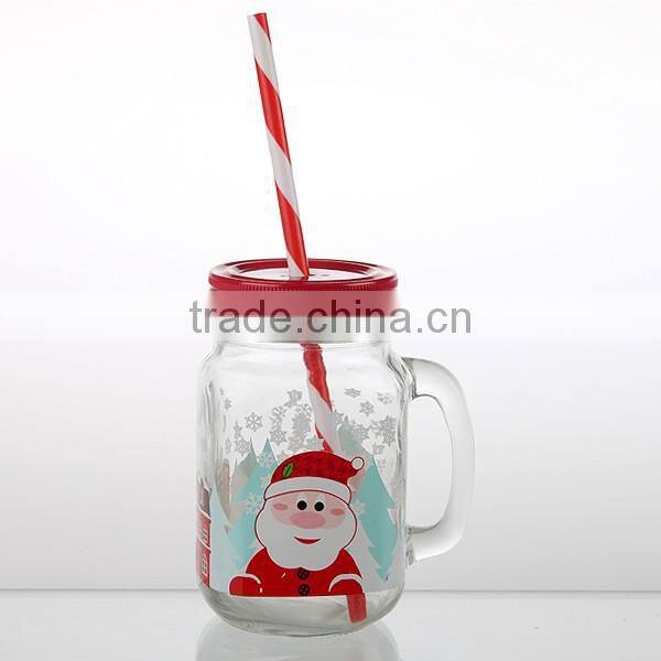 15.5oz fresh cute mason jar with lid straw with handle