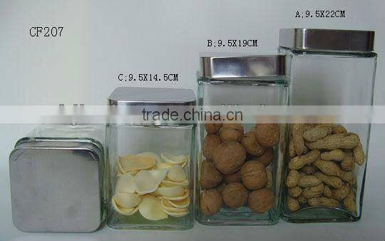 square glass cookie jar with metal lid