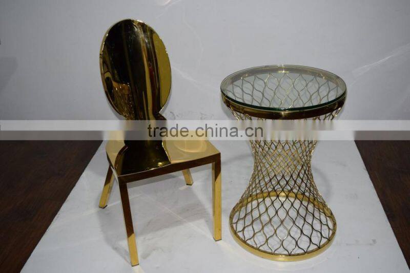 CN8014 Modern golden mesh base design clear glass top coffee table and side table.
