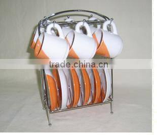 Set of 6 double grazed ceramic tea mug set with tray