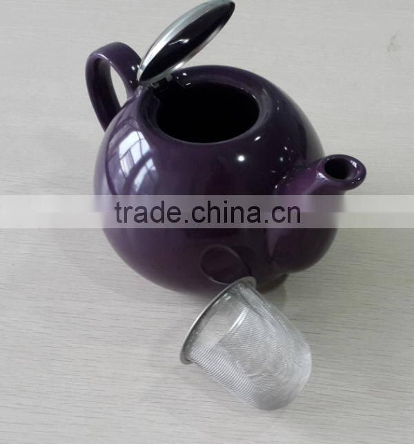 BTHJC-7 2014 design ceramic color teapot with S/S lid and strainer