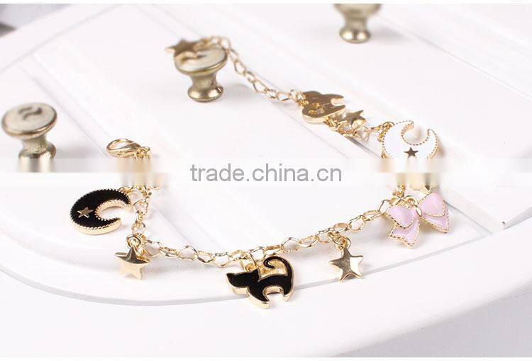 enamel magic charms bracelet gold chain and suede leather handwoven bracelet lovely charms bracelet