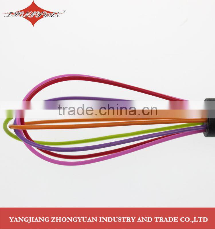 ZY-C1027A 8-inch colorful egg beater mini silicone coated wires egg whisk with plastic handle