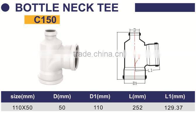HIGH QUANLITY BOTTLE NECK TEE OF PVC GB STANDARD EXPANDING FITTINGS FOR DRAINAGE WITH GASKET