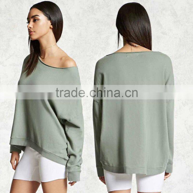 100% cotton Long Sleeves Boat Wide Neck Oversized Sweatshirt Sweaters For Women