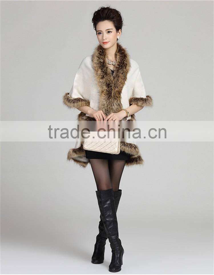 wholesale 2016 new winter latest design fashion knitted faux fox fur pashmina shawl for woman