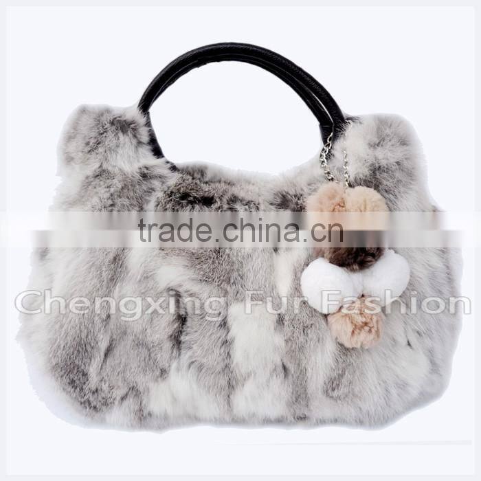 CX-H-36B Real Rabbit Fur & Leather Tote Handbag New Arrival