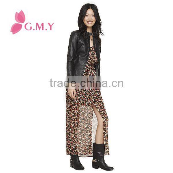 Ruffle top chiffon floral maxi dresses, spaghetti straps women beach casual long dresses