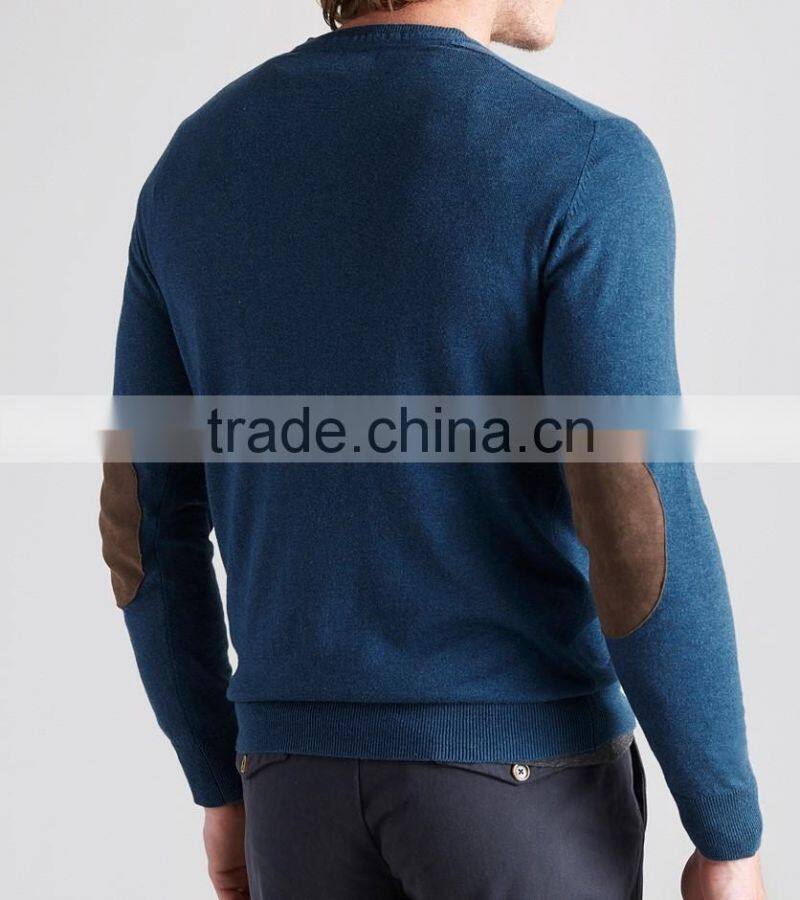 High Quality 12GG casual men's v-neck 100% cashmere sweater with elbow patches (BKNM10)