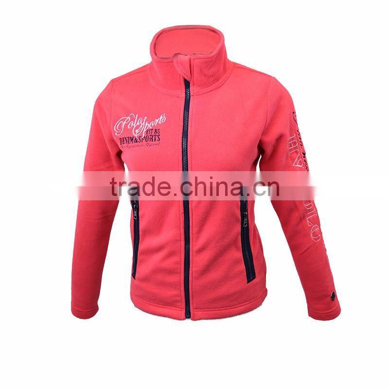 Women 100% polyester embroideied logo polar fleece jacket custom
