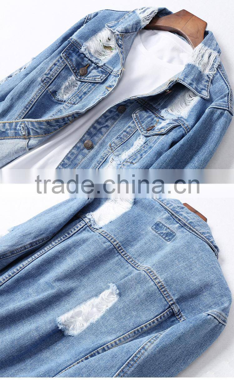 Custom boyfriend style oversized fit jeans jacket women plain distressed denim jacket