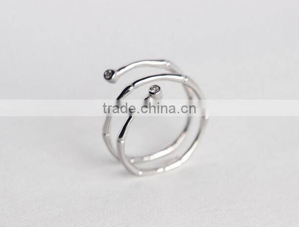 F20060N Bamboo Texture Double Helix Diamond Flexible Silver Ring