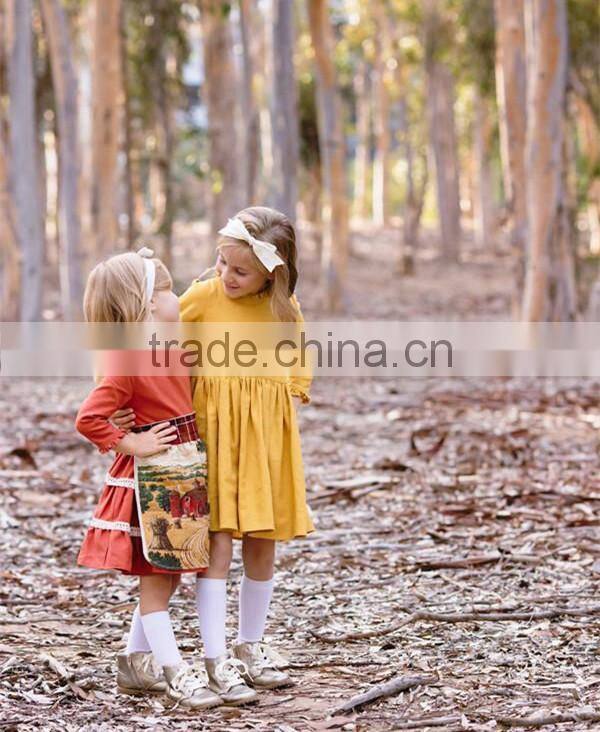 Cotton Linen Fabric Childrens Dresses Ruffles Cuff Kid Clothing Fall Linen Dress