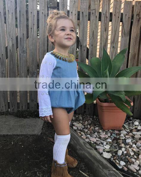 New 2017 Spring Autumn Long Sleeve Baby Girl Cotton Linen gray rompers