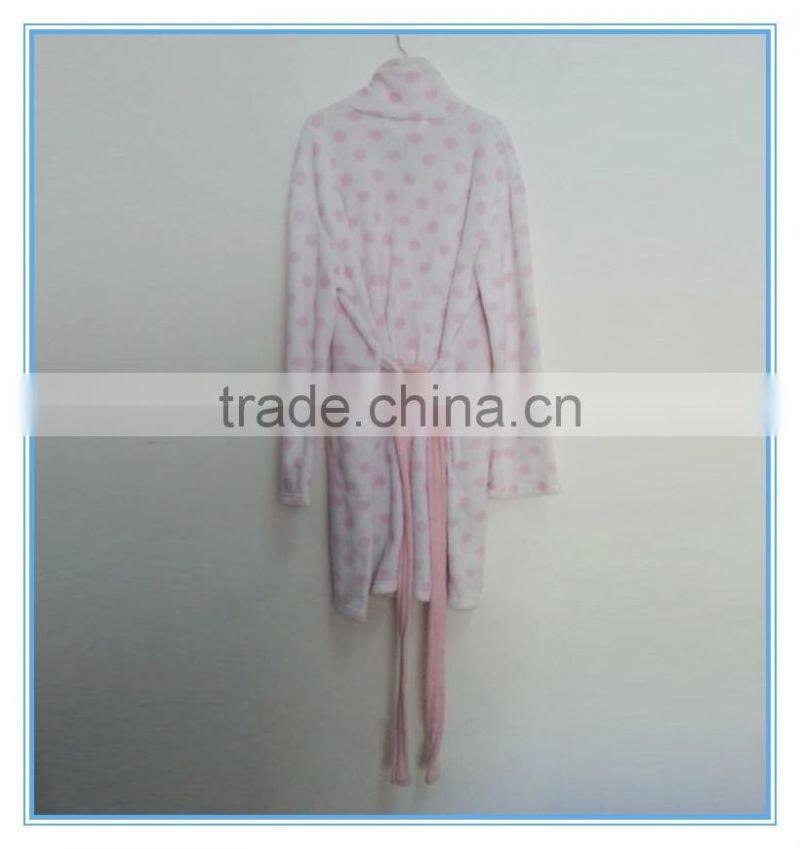 Flannel bath robes soft coral fleece terry dot printing bathrobes, fluffy bathrobe, lady's gown dresses polyester pajamas